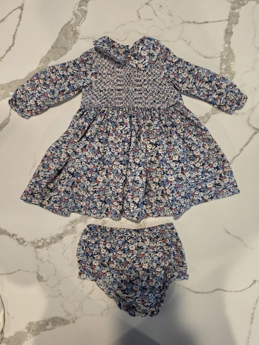 Question Everything Smocked Blue Floral Dress with Bloomers